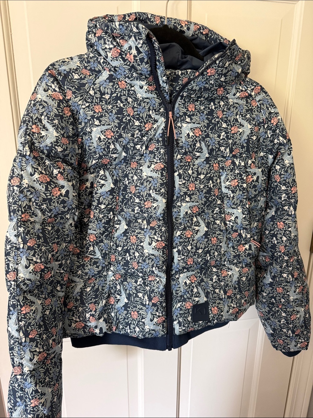 Kari Traa Women’s/Girls Floral Hooded Puffer Jacket - Navy with Pink Accents